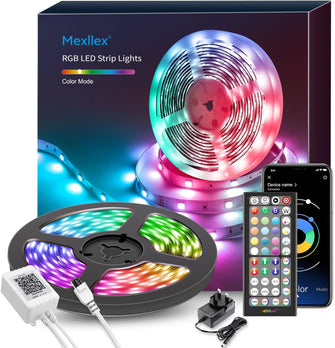 Mexllex Led Strip Light 15M, 15M Led Lights with Bluetooth APP and 44 Keys Remote,Music Sync Color Changing RGB SMD Led Light Strips, LED Lights for Bedroom Home Party Kitchen Decoration(1x15M)