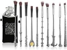 [10 PCS] Makeup Brush Set Metal, Silver Handle Wizard Wand for Foundation Blush, Eyeshadow, Face Concealer, Eyeliner Contour, Powder Liquid Eye, Anime Gift for Girls Women