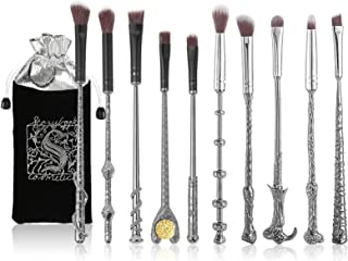 [10 PCS] Makeup Brush Set Metal, Silver Handle Wizard Wand for Foundation Blush, Eyeshadow, Face Concealer, Eyeliner Contour, Powder Liquid Eye, Anime Gift for Girls Women