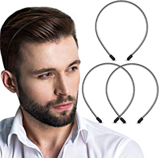 PROUSKY, 3 Pack Spring Wavy Nonslip Elastic Headband, for Men, Women, Silicone, Metal, for Boy, Unisex, Black Hair Accessories (Circle)