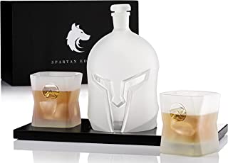 Spartan Edition Decanter Set from Wolf Whiskey - 4-in-1 Whiskey Decanter and Glass Set with Wooden Board | Frosted Decanter and Whisky Glasses, Gifts for Men, Home Bar Accessories | 1400ml