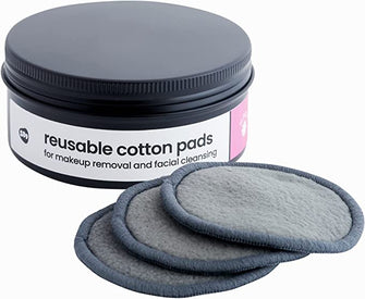 10pcs Reusable Makeup Remover Pads with Storage Tin | Eco Friendly Cotton Face Pads | 3 Layer Washable, Double Sided, 8cm Rounds for Make Up Removal and Facial Cleansing with Travel Tin