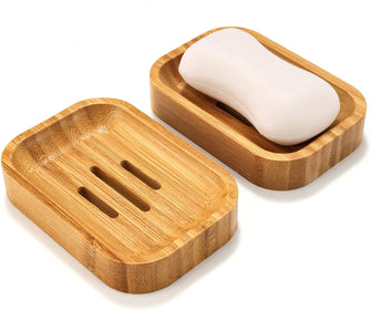 GUANJUNE Pack of 2 Natural Wood Bamboo Soap Dish Holder for Bathroom Kitchen Sponges Accessories Storage