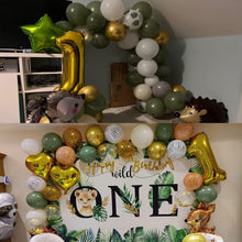 Jwssor 1st Birthday Decoration,Jungle Theme Party Decoration,32 inch1st Foil Balloons,Sage Green Brown Balloons for Baby Wild One Party