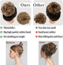 Messy Buns Hair Piece, Scrunchies Synthetic Wavy Curly Chignon Ponytail Hair Extensions Thick Updo Hair Pieces for Women Girls -Light Brown