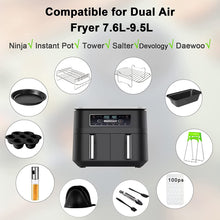 Air Fryer Accessories Ninja Foodi AF300UK, AF400UK & 7.6L-9.5L or Larger Dual Air Fryers, Set of 12 Including Pizza Pan, Racks, Egg Mold, Oil Spray Bottle,100Pc Paper Lining etc., Black (06CS0004AB)