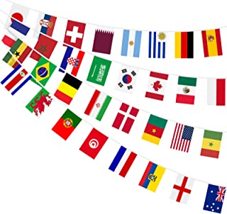 AhfuLife World Cup 2022 Bunting Flag, 10m Double Sides Fabric Small Bunting Banner, 32 Football Team Nation Flags for Qatar World Cup Eurovision Party Decorations (14 x 21 cm - 10m, 1 Pack)