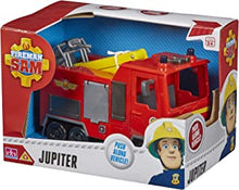 Jfireman Sam Jupiter the Fire Engine. Open the door and unwind the hose ready for action. Raise the crane arm with rescue platform to save the day