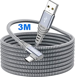 Siwket USB C Cable [3M] 90 Degree Type C Fast Charge Cable Braided USB C Charger Cord for Galaxy S10 S9 S8 Plus/Note 9 8,A50 A70 A80,LG G7 G6 V30,Moto G7,Huawei P20,Sony Xperia XZ,HTC Xiaomi-Grey