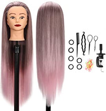 Mannequin Head,GUANJUNE Hairdressing Traning Head Hairdresser,26-28 Inch 100% Synthetic Fiber Cosmetology Doll Head with Clamp Holder+Hair Accessoires Set,Presents for Girls(Gradient Pink)