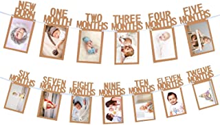 Whaline 1st Birthday Baby Photo Banner for Newborn to 12 months, Monthly Milestone Photograph Bunting Garland, First Birthday Celebration Decoration (Kraft)