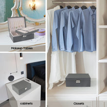 TEIVUL Jewellery Box, 2 Layer PU Leather Jewelry Box Organiser with 2 Keys and Cleaning Cloth,Suitable for Rings Earrings Necklaces Bracelets Accessories, Jewellery Box for Women GirlsGrey