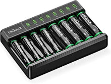 HiQuick 8 Slot AA AAA Battery Charger with 4 AA and 4 AAA NI-MH Rechargeable Batteries- Individual Battery Charger with Micro USB Input 5V 2A Fast Charging Function and Rechargeable Battery