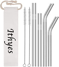 Ithyes 8 Pack Reusable Metal Straws Long Stainless Steel Straws Drinking Straw for 20/30 oz Tumblers with Travel Case & 2 Cleaning Brushes,10.5"/8.5"(Silver)