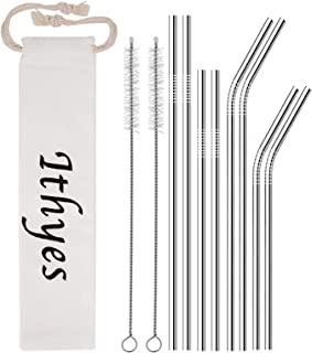 Ithyes 8 Pack Reusable Metal Straws Long Stainless Steel Straws Drinking Straw for 20/30 oz Tumblers with Travel Case & 2 Cleaning Brushes,10.5"/8.5"(Silver)