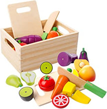 Wooden Kitchen Cut Food Kids Toy, Fruits and Vegetables Magnetic Toy, Cooking Simulation Educational Toys and Color Perception Toy for Preschool Age Toddlers Boys Girls