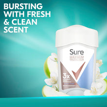 Sure Maximum Protection Clean Scent Deodorant Cream Stick women's anti-perspirant for 96-hour sweat and odour protection 45 ml