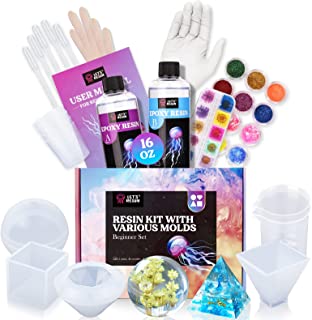 LET'S RESIN Epoxy Resin Kit, Resin Kits for Beginners with Molds, 473ml/16oz Epoxy Resin Crystal Clear Kit with Sphere, Cube, Pyramid, Square, Round Resin Moulds