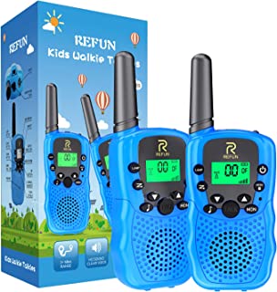 REFUN Walkie Talkies Kids Boys Toys Age 3 4 5 6 7 8 9, Upgrade 8 Channels Walkie Talkies Easter Gifts Toys for 3-12 Year Old Boys Kids Outdoor Games Flashlight Adventure Camping Blue