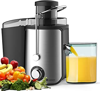 PureMate Juicer Machines, 600W Whole Fruit and Vegetable Juice Extractor, Centrifugal Juicer Machine, Stainless Steel Juicer with Two Speed Settings, BPA-Free, Easy Clean