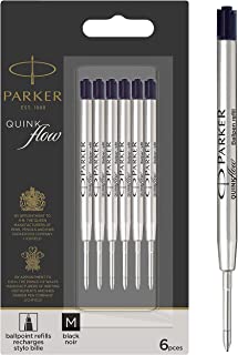 Parker Ballpoint Pen Refills | Medium Point | Black QUINKflow Ink | 6 Count Value Pack