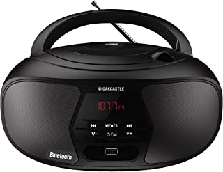 Oakcastle BX200 Portable CD Player Boombox | Bluetooth, FM Radio, USB & Aux Playback | 2.0 Stereo Sound | 15hr Battery Playtime | Headphone Jack, Simple Controls, LED Display I Black