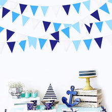 10M/32.8Ft Blue White Bunting Banner Party Decorations Fabric Pennant Triangle Flag Garland for Wedding Birthday Baby Shower Ahoy Anchor Nautical Pirate Under The Sea Christmas Winter Home Decoration