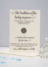 Bride's Sixpence Coin and Card  Sixpence Tradition  Something Old, Something New, Something Borrowed, Something Blue, and a Sixpence for Her Shoe