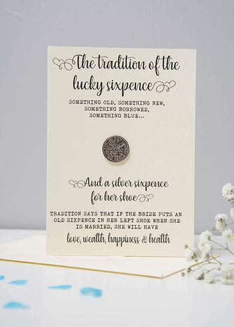 Bride's Sixpence Coin and Card  Sixpence Tradition  Something Old, Something New, Something Borrowed, Something Blue, and a Sixpence for Her Shoe