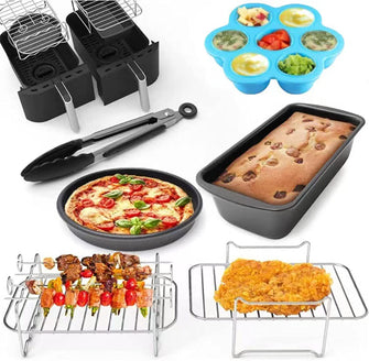 DIYARTS Air Fryer Accessories Set of 6 Fit for Ninja Foodi AF300UK AF400UK Dual Air Fryers, Include Pizza Pan, Racks, Egg Bite Mold, etc. Fit Tower T17088, Salter Zone Deep Fryers 7.6L-9.6L