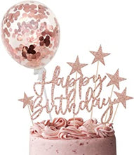 iZoeL Rose Gold Cake Decoration Confetti Balloon Cake Topper 5inch for Women Girls Rose Gold Happy Birthday Banner Stars Heart Cupcake Topper (rose gold)