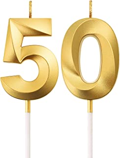 BBTO 50th Birthday Candles Cake Numeral Candles Happy Birthday Cake Topper Decoration for Birthday Party Wedding Anniversary Celebration Supplies (Gold)