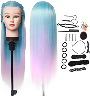 Hairdresser Training Head, DanseeMeibr Plus 26-28Inch Training Head 100% Synthetic Fiber Hair for Practicing Hair Styles, Soft Mannequin Dolls Head for Girls Stylists Hairdresser