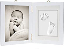 Chuckle - Baby Hand and Foot Clay Print Photo Frame Keepsake Kit - Gift for New Parents Newborn Baby Shower Party and Nursery Room Decoration - White