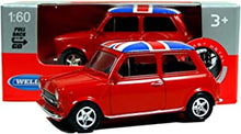 Welly Mini Cooper Mini Model (Red) with Union Jack Top Made of Die Cast Metal and Plastic Parts, Pull Back & Go Action Toy