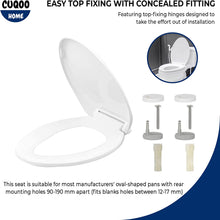 CUQOO Oval Shaped Soft Close Toilet Seat  Toilet Seat with Quick Release for Easy Clean  Simple & Durable Top Fixing  Toilet Seats in White with Adjustable Hinges  Standard O Shape Toilet Seat