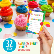 Kirsten McMillan 32 Rainbow Birthday Party Invitations with Envelopes - Pack of 32 A6 Kids Invites for Boys and Girls - Designed and Printed in the UK