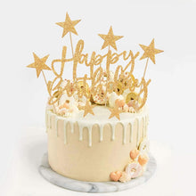 iZoeL 2 Sets Gold Cake Decoration Gold Cake Topper Happy Birthday Banner Confetti Balloon Stars Heart Cake Topper for Man Boys Women Girls Gold Theme Birthday Party Decor Hen Party