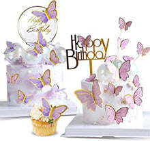 OWill 22-Pieces Butterfly Cake Decorations with Happy Birthday Acrylic Cake Toppers for Baby Shower Wedding Birthday Party Decor (Purple & Pink)