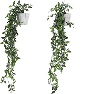 Danisch Set of 2 Hanging Artificial Plants Vines Plants Plastic Fake Plants Plant Pot Plant for Home Kitchen Garden Office Wedding Hanging Pot Wall Decoration Indoor Outdoor (White)