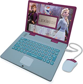 LEXIBOOK JC598FZi2 Disney Frozen 2-Educational and Bilingual Laptop Spanish/English-Girls Toy with 124 Activities to Learn, Play Games and Music with Elsa & Anna-Blue/Purple