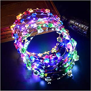 FunPa, 7-Pieces LED Flower Headband, for Women, Girls, Plastic, Crown Garland Headdress Floral Hair Accessories Birthday Wedding Festival Party