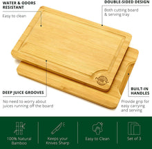 2-in-1 Large Premium Wooden Bamboo Chopping Board Set & Tray  Set of 3  Chopping Board Set with Juice Groove  Professional Grade for Kitchen  Perfect Chopping Boards for Bread, Meat, Fruit