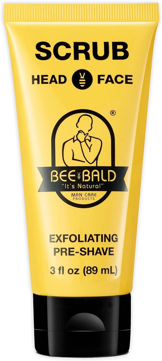 Bee Bald SCRUB Exfoliating Pre-Shave deep cleans and removes pore clogging dirt, oil and dry, flaky skin, preparing it for a super close shave and leaving it smoother than a baby's behind