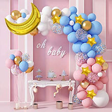 126 Pcs Pink Blue Balloon Garland Arch Kit, Gold Foil Moon and Stars Confetti Latex Metallic Balloons for Boy Girl Gender Reveal Baby Shower Birthday Wedding Party Decorations Supplies