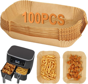 BYKITCHEN 100pcs Air Fryer Liners for Ninja Dual, Air Fryer AF300UK AF400UK Accessories, Disposable Air Fryer Parchment Paper Liner, Compatible with Ninja, Salter, Tower and Other Dual Zone Air Fryer