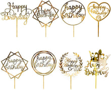 8 Pack Happy Birthday Cake Topper, CBGGQ Multicolour Acrylic Cupcake Topper for Various Birthday Party Cake Decoration for Girls Kids Baby Birthday Wedding Mother Cake Decorations Supplies (Gold)