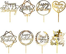 8 Pack Happy Birthday Cake Topper, CBGGQ Multicolour Acrylic Cupcake Topper for Various Birthday Party Cake Decoration for Girls Kids Baby Birthday Wedding Mother Cake Decorations Supplies (Gold)