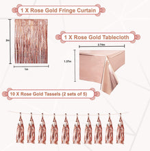 Areebz 82pc Rose Gold Birthday Party Decorations, Happy Birthday decoration banner Latex Confetti Star Heart foil Balloons tassel curtain tablecloth for Girls Women Party Supplies