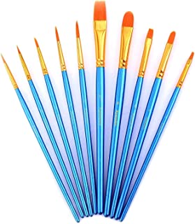 Zhu Ting Paint Brushes, 10pcs Paint Brush Set for Watercolor/Oil/Acrylic/Crafts/Rock & Face Painting(Blue)